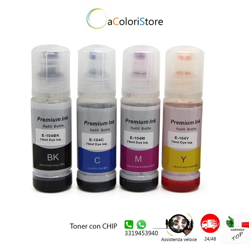 Ricarica inchiostri cartucce Epson ECOTANK 104 ET 2710 2711 4700 2720 2726 2714