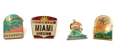 #ad 4 Vintage FLORIDA Souvenir Lapel Pins w Key West Sarasota Key Large Miami FL $11.99