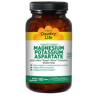 Magnesium - Potassium Aspartate Target-Mins  180 Tabs By Country Life