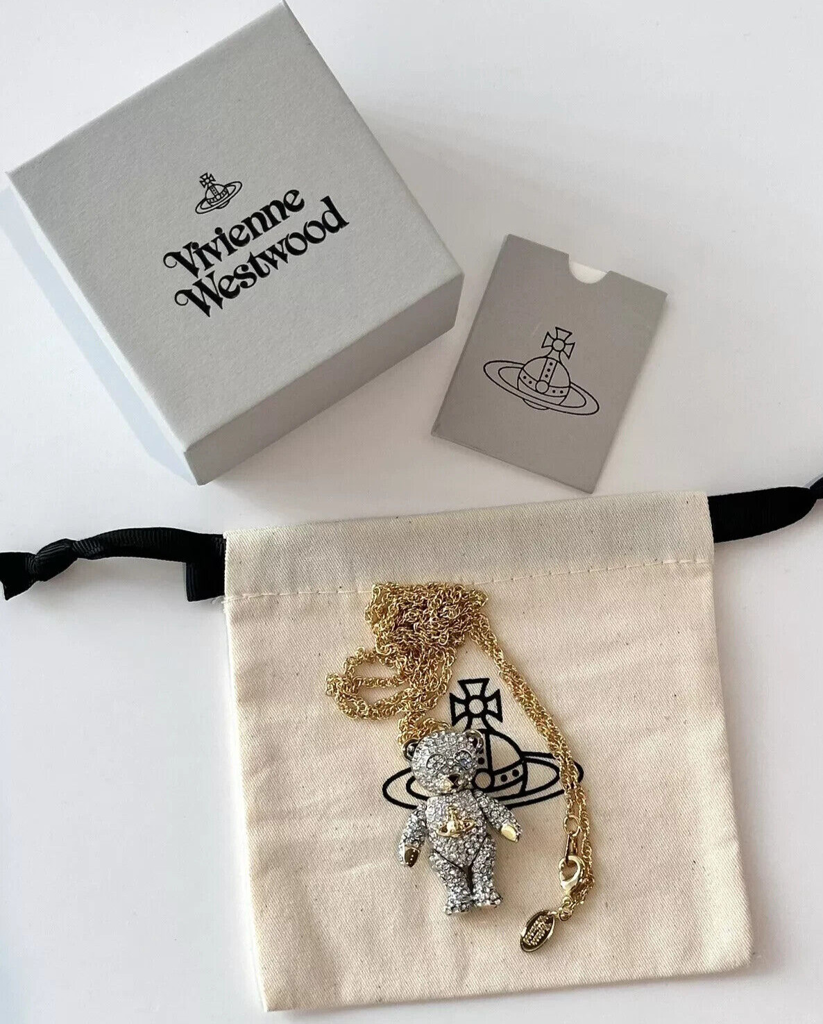 Vivienne Westwood new bling teddy bear necklace pendant 245 in box