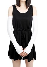 Women Stretchy Long Sleeve Fingerless Gloves White