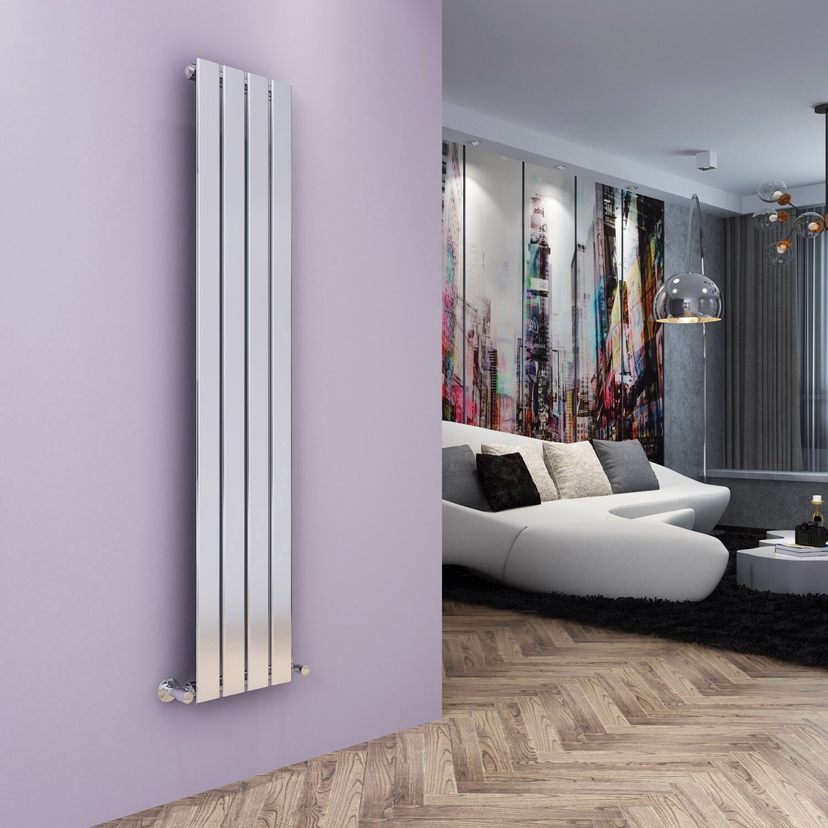 Vertical Radiator 1600 x 300 Flat Panel Central Heating Chrome