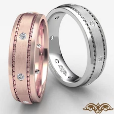 Eternity Wedding Band Mens Diamond Solid Unique Ring Matt Finish Platinum 0.16Ct