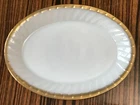 Vtg Anchor Hocking Fire King Oval Gold Trimming 12" Milk Glass Dish Platter USA