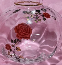 Rare Clear Fenton Art Glass Vase Rose Bowl Gold Ruffled Edge Hand Painted Vase