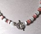 Lovely Cat's Eye Pink & White Beads Silver Necklace, 20" L