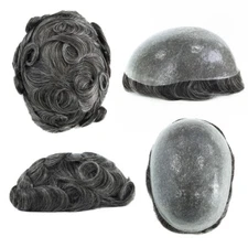 Mens Toupee Hair Replacement System Hairpiece BIO Thin Skin Human Hair #1B40