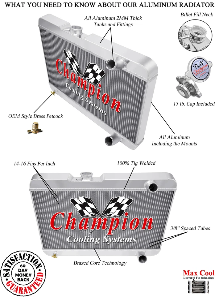 3 Row Aluminum Champion Radiator for 1963 Pontiac LeMans V8 Engine — 第 3/4 张图片