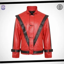 Men's Thriller Red & Black  Motorcycle Biker Leather Jacket | Gift