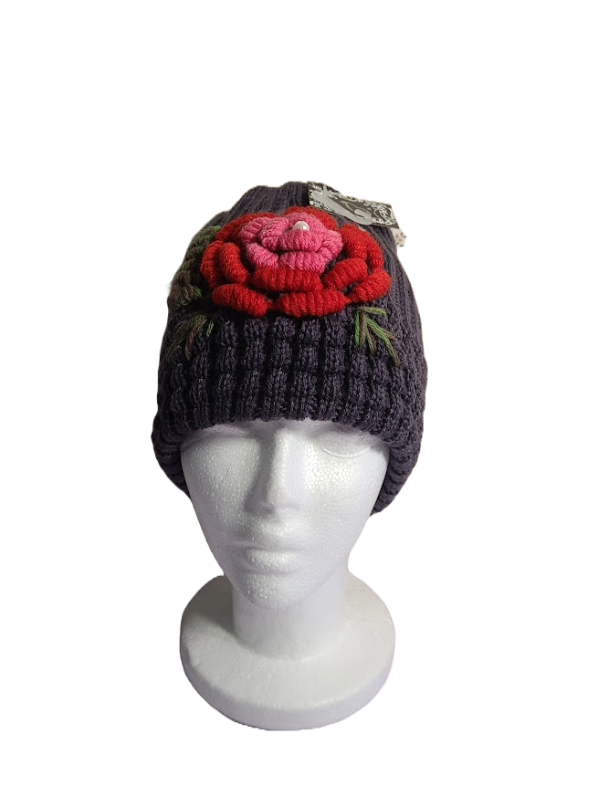 ??FREE! Gray flower beanie / skully Easy Knit Beanie With 3D Crochet Flower - Free Pattern - The  main image 4