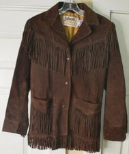  70's Vintage Schott's Leather Suede Jacket Fringe Women's Size 6 Dark Brown
