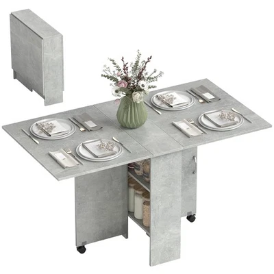 HOMCOM Mesa de Comedor Plegable Hoja Gota Enrollable Mesa de Cocina con Estantes Abiertos