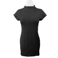 NEW Zara Black Short Sleeve Mock Neck Mini T Shirt Bodycon Sweater Dress Size L