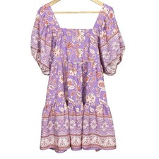 Band Of The Free Floral Milkmaid Cottagecore Dress Womens L Lavender Coquette