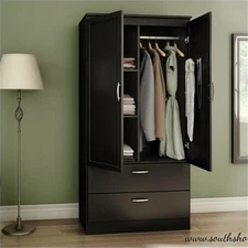 South Shore Acapella Wardrobe Armoire in Pure Black