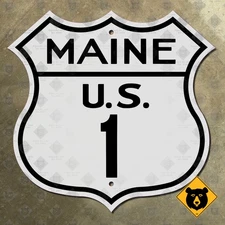 Maine US Route 1 highway marker road sign Atlantic Coast Fort Kent 1946 16x16