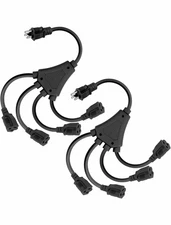 2 Pack 20 Inch 1 to 3 Extension Cord Splitter, 16/3 SJTW 3 Prong