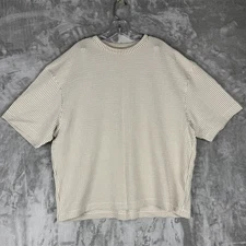 ZARA Textured Striped Crewneck Mens Size L Beige Brown Short Sleeve