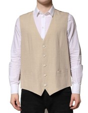 Dolce & Gabbana Beige Linen Dress Formal Men Waistcoat Men's Vest Authentic