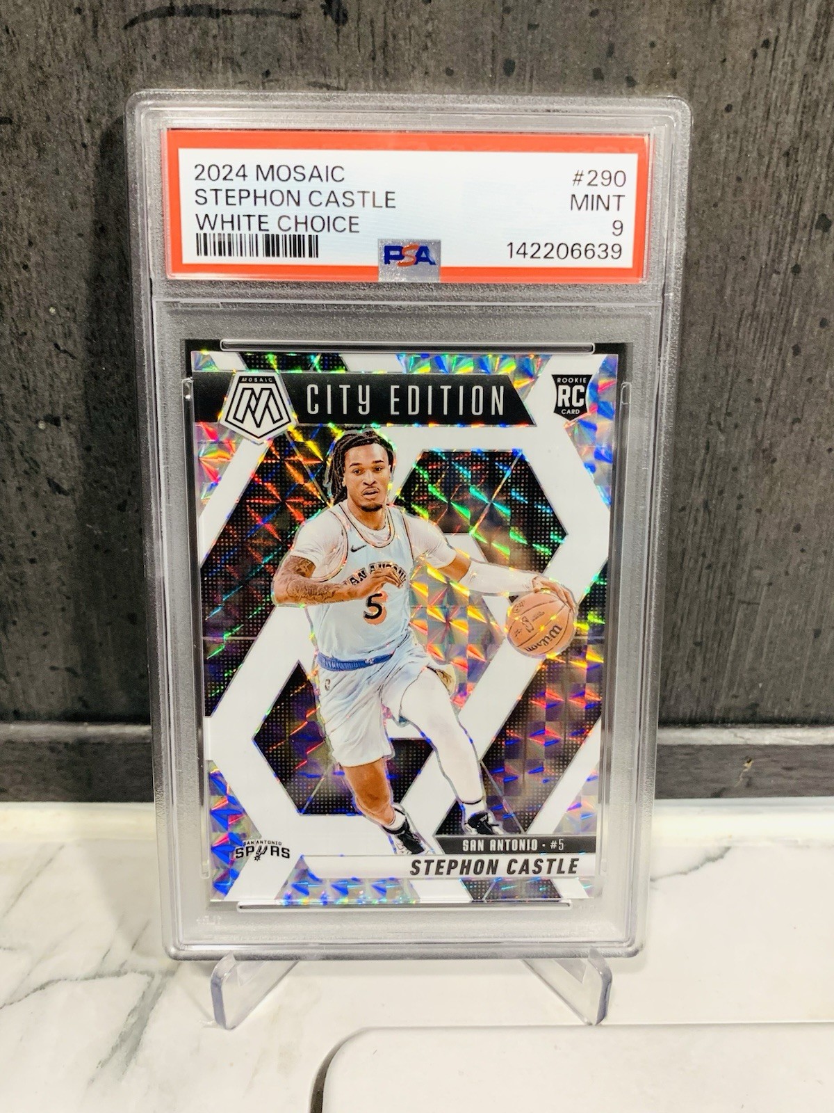 Stephon Castle Rookie #D /35 White Choice City Edition Mosaic Prizm 2024 Spurs