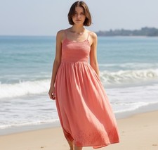 Wild Fable Medium Women s Coral Rayon Smocked Bodice Adjustable Straps Sundress