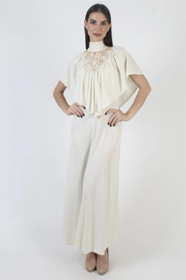Vtg Cream Disco Party Dress Grecian Goddess Roman Toga Costume Evening Gown - Image 2 of 4