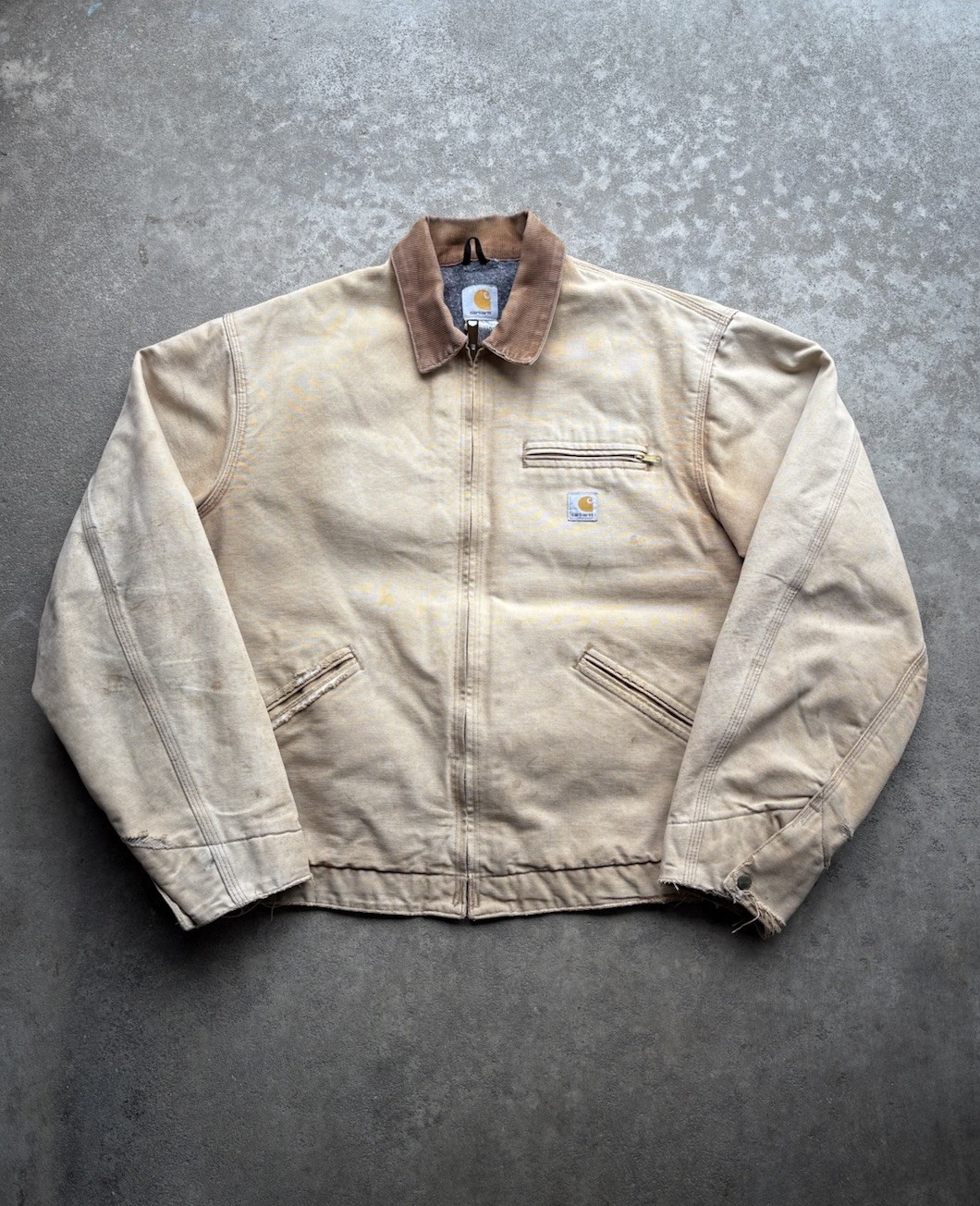 Vintage Carhartt Detroit Jacket Mens XL Tan Duck Canvas Blanket Lined 90s
