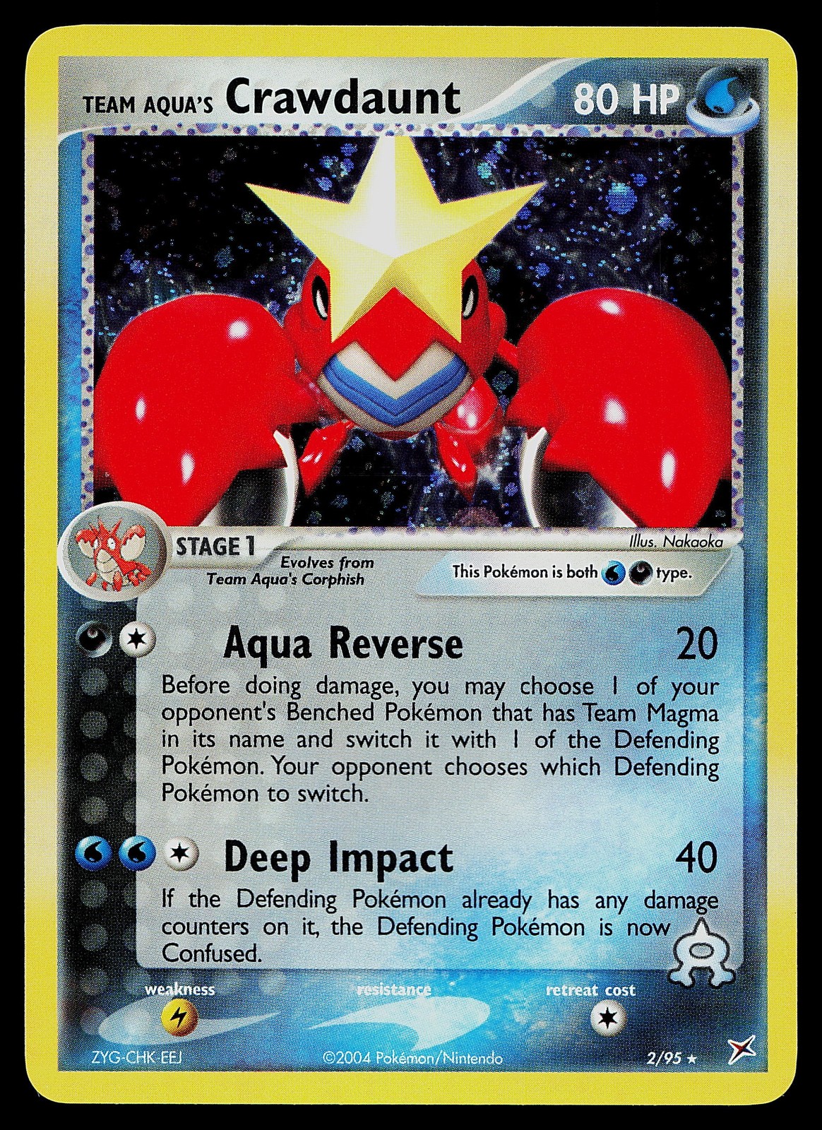Pokemon Card - Team Aqua's Crawdaunt Team Magma vs Team Aqua 2/95 Holo Rare