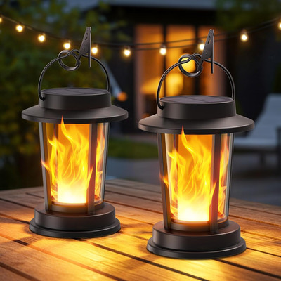 Solar Lanterns Outdoor Waterproof, Upgraded Flickering Flame Solar Lights Outdoo