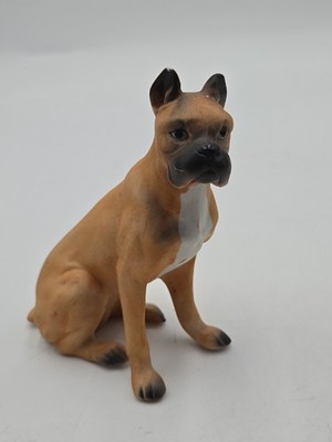 Vintage Boxer Dog Figurine Made in Korea 4 Inch Fawn Brown White Ceramic