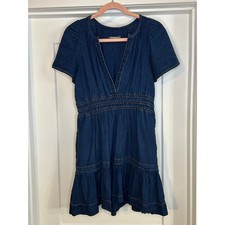 Anthropologie The Somerset Mini Dress Denim Ruffle Dress Medium Cottagecore Boho