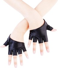 JISEN Women Half Palm Finger PU Leather Dancing Punk Gloves Black