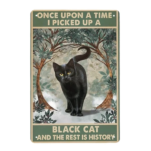 Vintage Metal Tin Sign Once Upon a Time I Picked Up a Black Cat and The Rest is