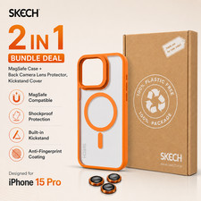 SKECH (iPhone 15 PRO, 6.1") MagSafe Case + Camera Lens Protector Kickstand Cover