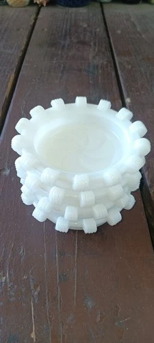 Set Of 4 Vintage MCM Hazel Atlas White Milk Glass Coasters / Ashtrays