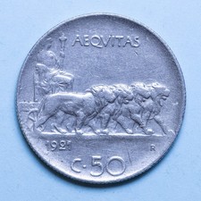 VITTORIO EMANUELE III 50 CENTESIMI 1921 LEONI BORDO RIGATO BB NICHEL REGNO