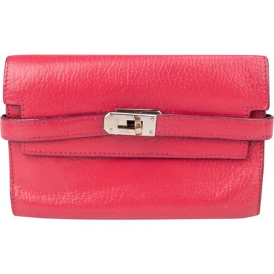 Hermès Pink Leather Palladium Kelly Wallet Portemonnaie Geldbörse