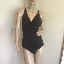 NWT Speedo One Piece New Black Crossback Deep V Surplice Swimsuit Swim Suit 14
