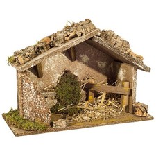 Capanna Presepe In Legno E Sughero Con Muschio E Paglia Stalla Natalizia