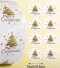 25 MERRY CHRISTMAS TREE CUTE ENVELOPE SEALS LABELS STICKERS 1" ROUND - FAST SHIP