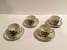 SET OF 4  "MADE IN OCCUPIED JAPAN" SMALL HAND PAINTED TEA CUPS AND SAUCERS