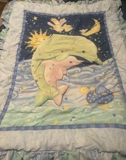 VTG Kidsline Viv Eisner Crib Set Comforter Dolphins Sea Ocean Sun Whimsical