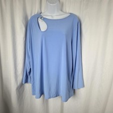 Nine West Shirt Womens XL Blue Cutout Strap 3/4 Sleeve Tunic Top Casual Blouse