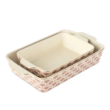 2-Piece Rectangular Stoneware Baking Dish Set, 9x13, 7x10 inch Bakers - Red