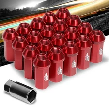 J2 Red Aluminum Close End Acorn 25MM OD/50MM M12 x 1.50 Lug Nuts+Adapter
