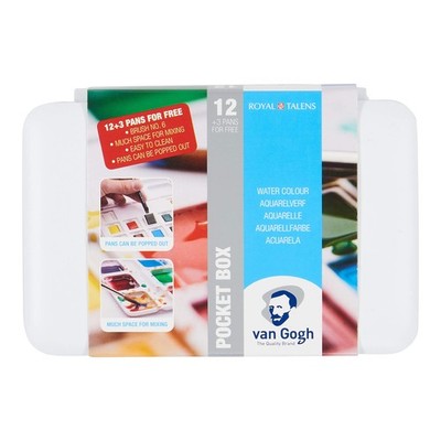 Watercolor Paint Set, Plastic Pocketbox, 12-Half Pan + 3-Half Pan Bonus Gener...