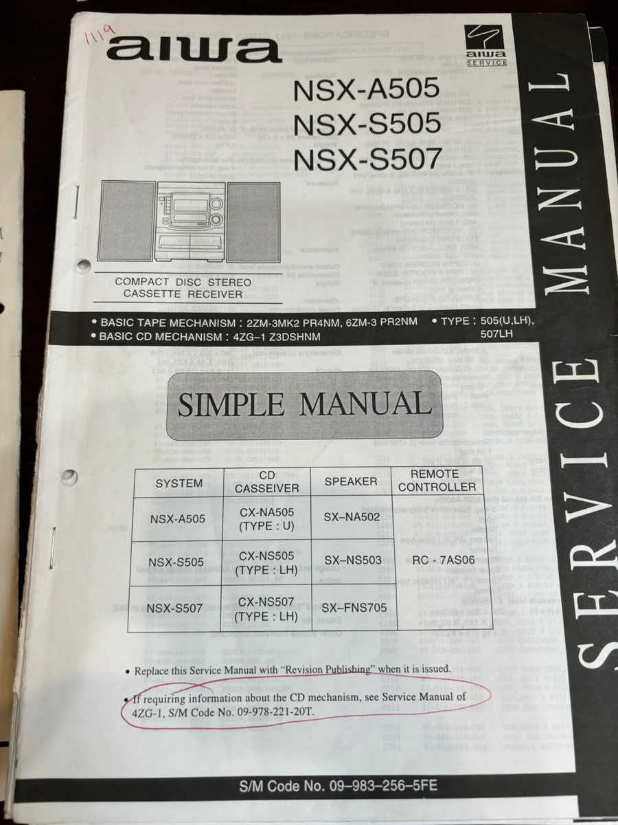 AIWA NSX-A505 NSX-S505 NSX-S507 CX-NS505 Repair Service Manual
