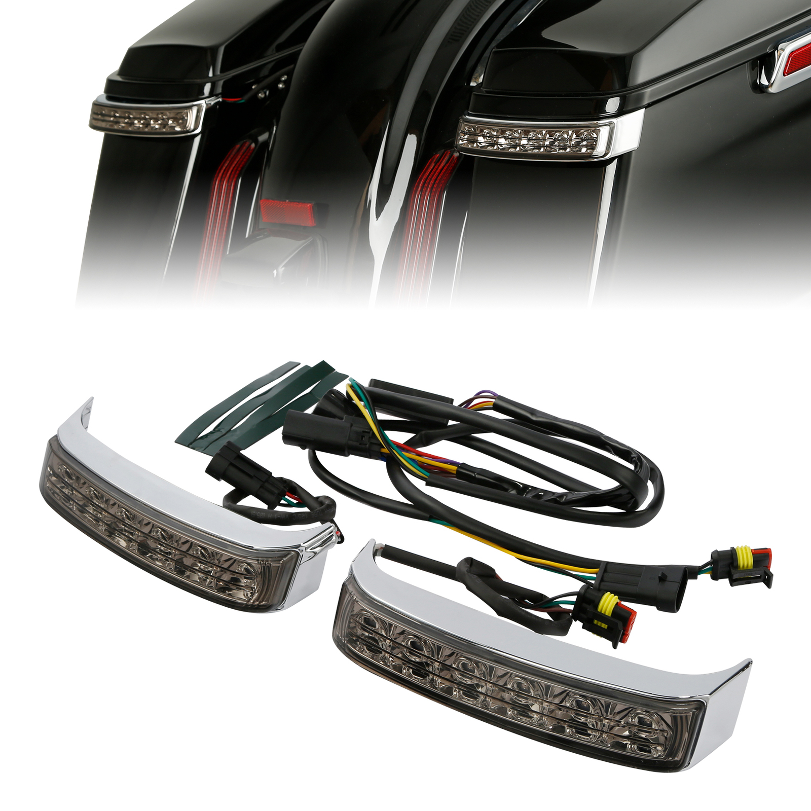 LED Tail Light Kit For Harley Electra & Road Glide 2014-2024 - Smoked Lens, Chrome Housing, Easy Fit