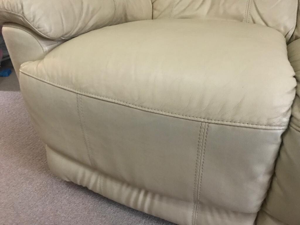 Harveys 3 Seater Recliner Leather Sofa Cream White Good Used Condition