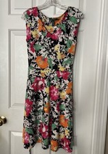 Lauren Ralph Lauren Petite Medium Sleeveless Colorful Floral Stretch Dress Belt